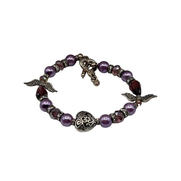 Vintage Napier Beaded Necklace & Bracelet Set With Purple & Silver Accents - Picture 2 of 12